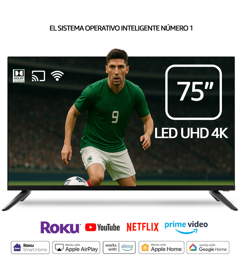 Pantalla DAEWOO 75" 4K LED UHD FRAMELESS ROKU TV